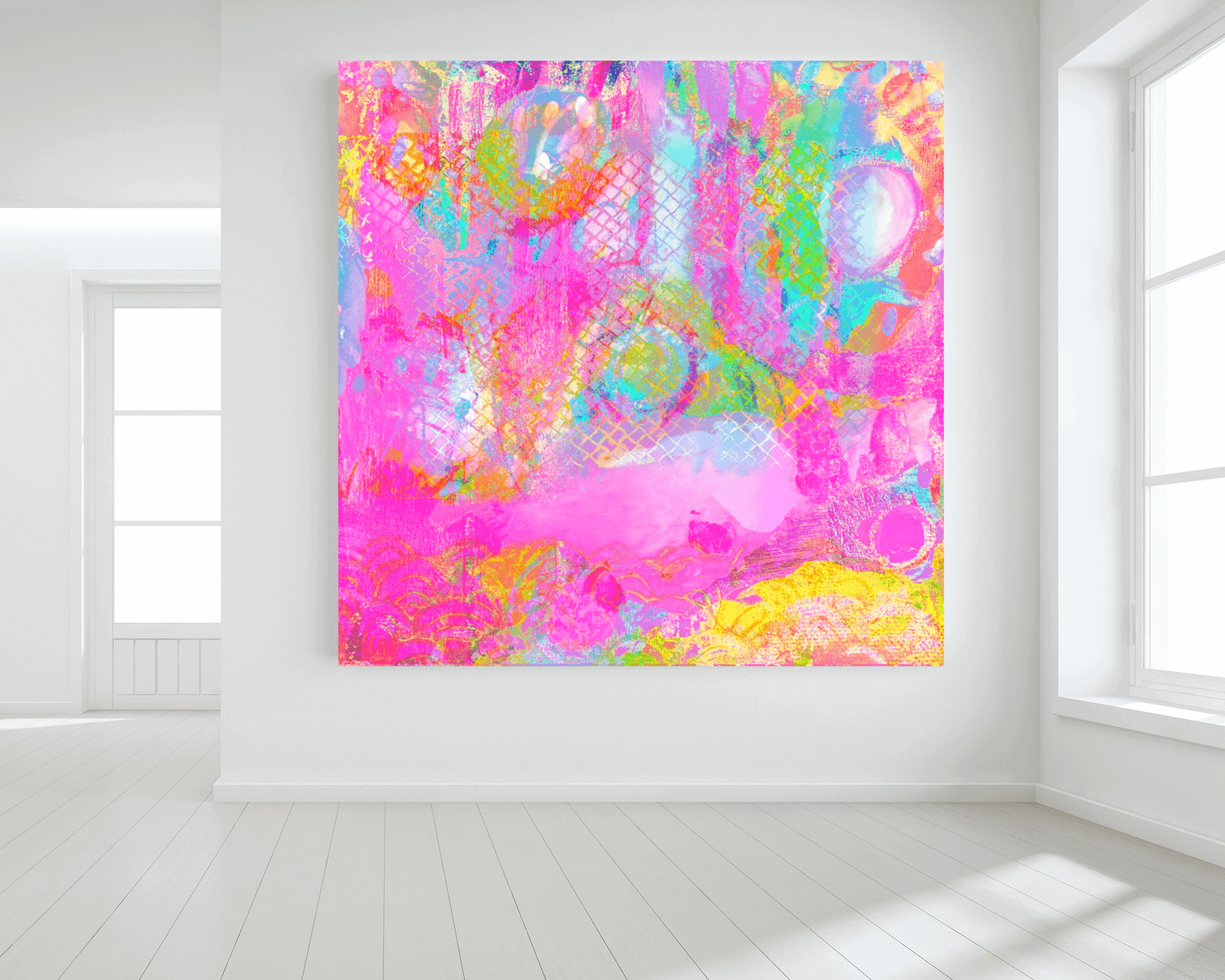 Drippy Pink “Candyland” Abstract Art Canvas Print Wall Art Large Canvas on Wall
