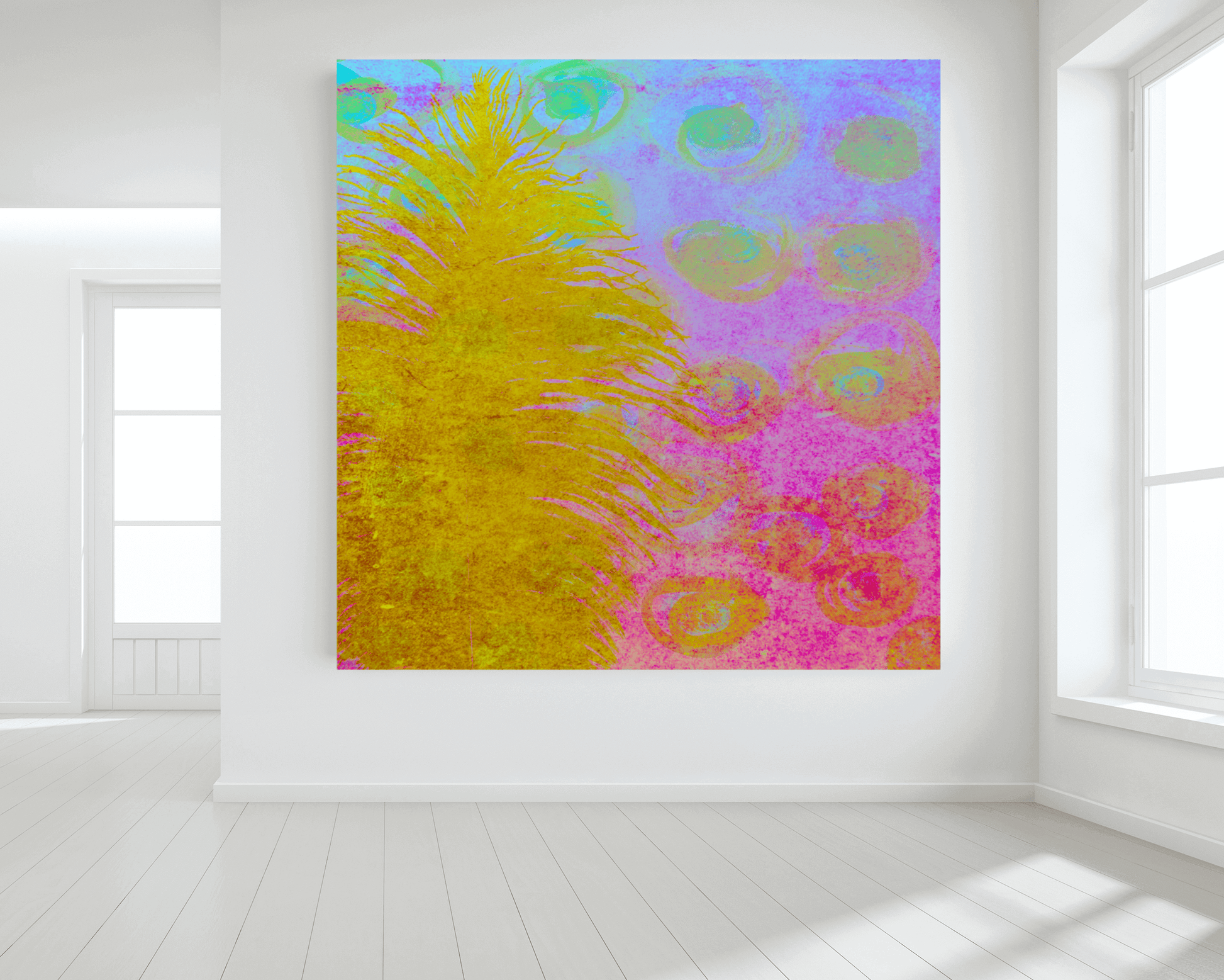 Golden Feather Pink and Blue “Fantasia” Abstract Art Canvas Print Wall Art Large Canvas on Wall
